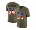 New England Patriots #34 Rex Burkhead Limited Olive USA Flag 2017 Salute to Service NFL Jersey
