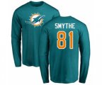 Miami Dolphins #81 Durham Smythe Aqua Green Name & Number Logo Long Sleeve T-Shirt