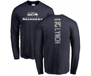Seattle Seahawks #24 Marshawn Lynch Navy Blue Backer Long Sleeve T-Shirt