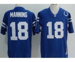 Indianapolis Colts #18 Peyton Manning Blue Short-Sleeved Throwback Jersey