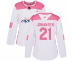 Women Washington Capitals #21 Lucas Johansen Authentic White Pink Fashion NHL Jersey