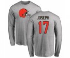 Cleveland Browns #17 Greg Joseph Ash Name & Number Logo Long Sleeve T-Shirt
