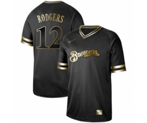 Milwaukee Brewers #12 Aaron Rodgers Authentic Black Gold Fashion Baseball Jersey