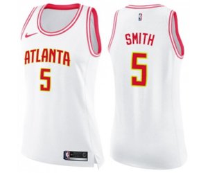 Women\'s Atlanta Hawks #5 Josh Smith Swingman White Pink Fashion Basketball Jersey