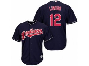 Cleveland Indians #12 Francisco Lindor Authentic Navy Blue Alternate 1 Cool Base MLB Jersey