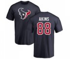 Houston Texans #88 Jordan Akins Navy Blue Name & Number Logo T-Shirt