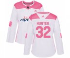 Women Washington Capitals #32 Dale Hunter Authentic White Pink Fashion NHL Jersey