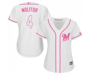 Women\'s Milwaukee Brewers #4 Paul Molitor Replica White Fashion Cool Base Baseball Jersey