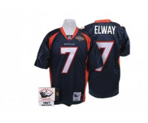 Denver Broncos #7 John Elway Navy Blue Super Bowl Patch Authentic Throwback Football Jersey