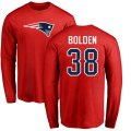 New England Patriots #38 Brandon Bolden Red Name & Number Logo Long Sleeve T-Shirt