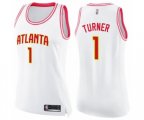 Women's Atlanta Hawks #1 Evan Turner Swingman White Pink Fashion Basketball Jersey