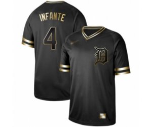 Detroit Tigers #4 Omar Infante Authentic Black Gold Fashion Baseball Jersey