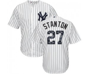 New York Yankees #27 Giancarlo Stanton Authentic White Team Logo Fashion MLB Jersey