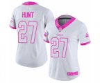 Women Cleveland Browns #27 Kareem Hunt Limited White Pink Rush Fashion Football Jersey