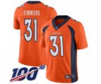 Denver Broncos #31 Justin Simmons Orange Team Color Vapor Untouchable Limited Player 100th Season Football Jersey