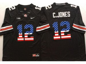 Ohio State Buckeyes #12 C.Jones Black USA Flag College Jersey