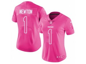 Womens Carolina Panthers #1 Cam Newton Limited Pink Rush Fashion NFL Jersey