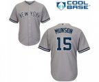 New York Yankees #15 Thurman Munson Replica Grey Road Baseball Jersey