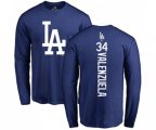 Los Angeles Dodgers #34 Fernando Valenzuela Royal Blue Backer Long Sleeve T-Shirt