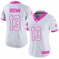 Women Arizona Cardinals #13 Jaron Brown Limited White Pink Rush Fashion NFL Jersey