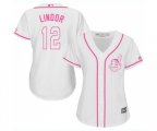 Women's Cleveland Indians #12 Francisco Lindor Replica White Fashion Cool Base Baseball Jersey