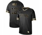 Boston Red Sox #12 Brock Holt Authentic Black Gold Fashion Baseball Jersey