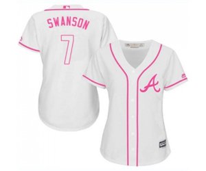 Women\'s Atlanta Braves #7 Dansby Swanson Replica White Fashion Cool Base Baseball Jersey