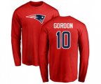 New England Patriots #10 Josh Gordon Red Name & Number Logo Long Sleeve T-Shirt