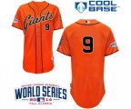 San Francisco Giants #9 Brandon Belt Authentic Orange Alternate Cool Base w 2014 World Series Patch Baseball Jersey
