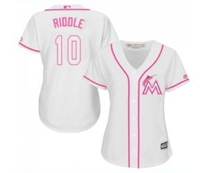 Women\'s Miami Marlins #10 JT Riddle Replica White Fashion Cool Base Baseball Jersey