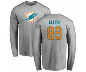 Miami Dolphins #89 Dwayne Allen Ash Name & Number Logo Long Sleeve T-Shirt