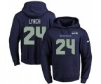 Seattle Seahawks #24 Marshawn Lynch Navy Blue Name & Number Pullover Hoodie