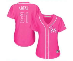 Women\'s Miami Marlins #31 Jeff Locke Authentic Pink Fashion Cool Base Baseball Jersey