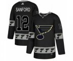 Adidas St. Louis Blues #12 Zach Sanford Authentic Black Team Logo Fashion NHL Jersey