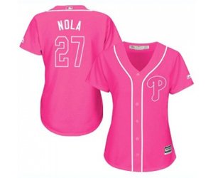 Women\'s Philadelphia Phillies #27 Aaron Nola Authentic Pink Fashion Cool Base Baseball Jersey