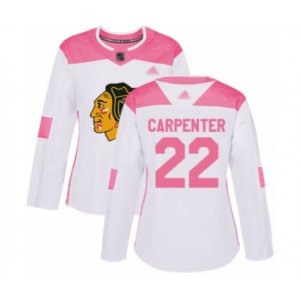 Women\'s Chicago Blackhawks #22 Ryan Carpenter Authentic White Pink Fashion Hockey Jersey