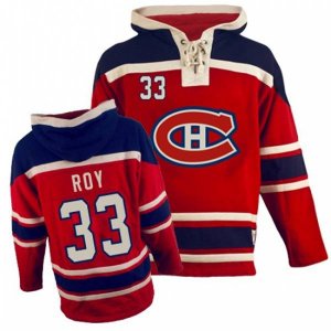 Montreal Canadiens #33 Patrick Roy Premier Red Sawyer Hooded Sweatshirt NHL Jersey