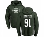 New York Jets #91 Bronson Kaufusi Green Name & Number Logo Pullover Hoodie