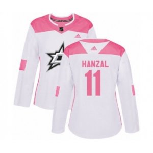 Women\'s Dallas Stars #11 Martin Hanzal Authentic White Pink Fashion NHL Jersey