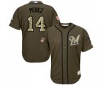 Milwaukee Brewers #14 Hernan Perez Authentic Green Salute to Service Baseball Jersey