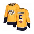 Nashville Predators #5 Dan Hamhuis Authentic Gold USA Flag Fashion Hockey Jersey