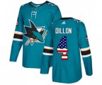 Adidas San Jose Sharks #4 Brenden Dillon Authentic Teal Green USA Flag Fashion NHL Jersey