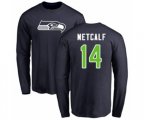 Seattle Seahawks #14 D.K. Metcalf Navy Blue Name & Number Logo Long Sleeve T-Shirt
