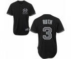 New York Yankees #3 Babe Ruth Authentic Black Fashion MLB Jersey