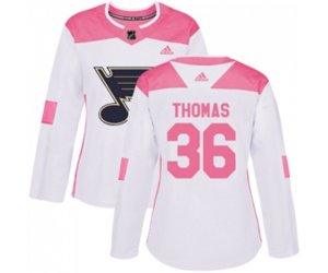 Women Adidas St. Louis Blues #36 Robert Thomas Authentic White Pink Fashion NHL Jersey