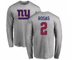 New York Giants #2 Aldrick Rosas Ash Name & Number Logo Long Sleeve T-Shirt