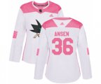 Women Adidas San Jose Sharks #36 Jannik Hansen Authentic White Pink Fashion NHL Jersey