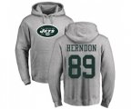 New York Jets #89 Chris Herndon Ash Name & Number Logo Pullover Hoodie