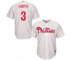 Philadelphia Phillies #3 Bryce Harper Replica White Red Strip Home Cool Base Baseball Jersey