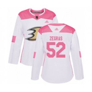 Women\'s Anaheim Ducks #52 Trevor Zegras Authentic White Pink Fashion Hockey Jersey
